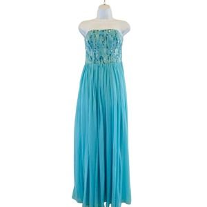 Aidan Mattox embellished aqua strapless poly maxi dress 4